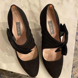 SJP Black Suede Covered Heel with Grosgrain Bow